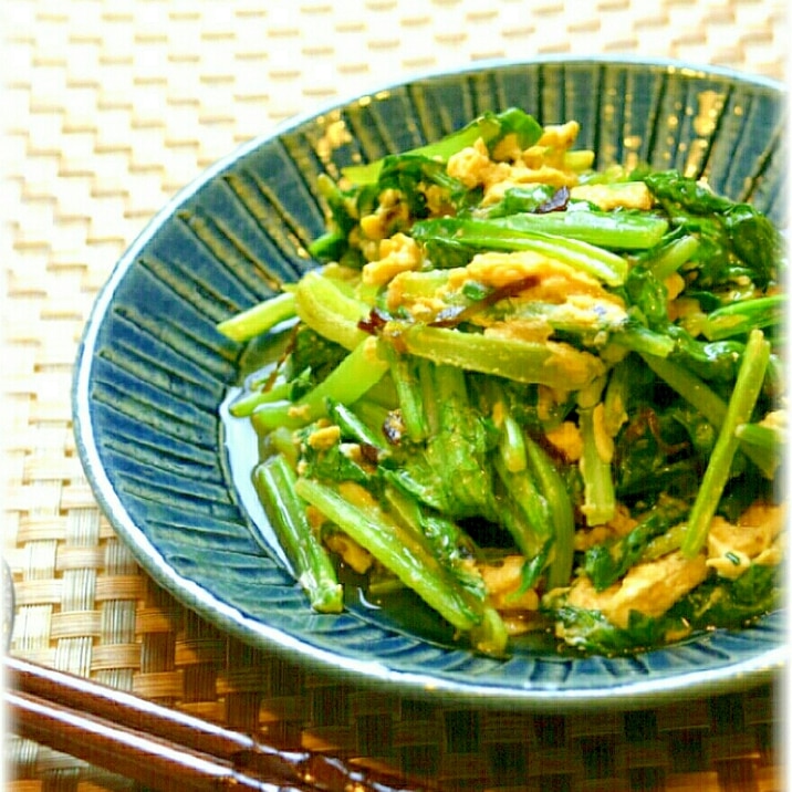 小松菜と卵の塩昆布炒め レシピ 作り方 By Nori Noko 楽天レシピ